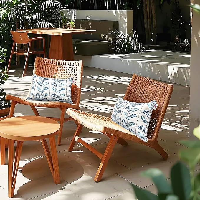 Pack of 2 Patio Lumbar Pillows, 12"x20" Fade Resistant Outdoor Waterproof Lumbar Pillow with Inners, Decorative Garden Lumbar Cushions for Home Patio Terrace Sofa Use