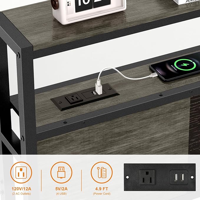 Headboard Queen Size, Headboards with Charging Station, USB Port and LED Light, Head Board with 2-Tier Storage Shelf, Adjustable Height, Easy Assembly, Sturdy and Stable, Black