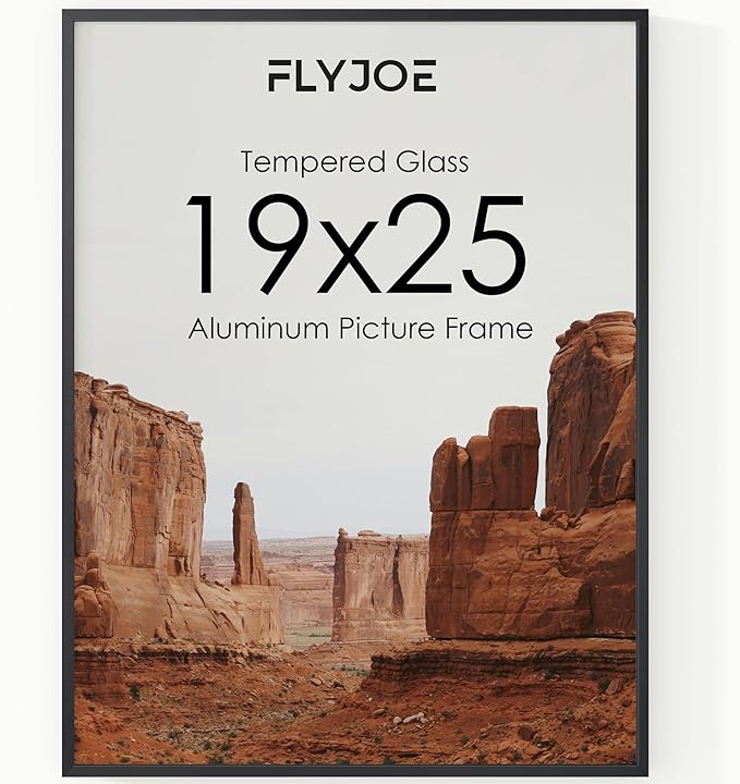 19x25 Metal Picture Frame - Black Aluminum Picture Frames with Real Glass, Wall Mounting Horizontally or Vertically, Diploma, Certificates and Decor for Wall Gallery 25x19 Frame, Black