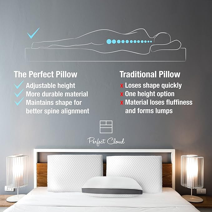 The Perfect Pillow Dual Temperature Memory Foam Pillow with Adjustable/Removable Layers for Back, Stomach, & Side Sleepers - Luxury Custom Loft Bed Pillow for Sleeping - Standard