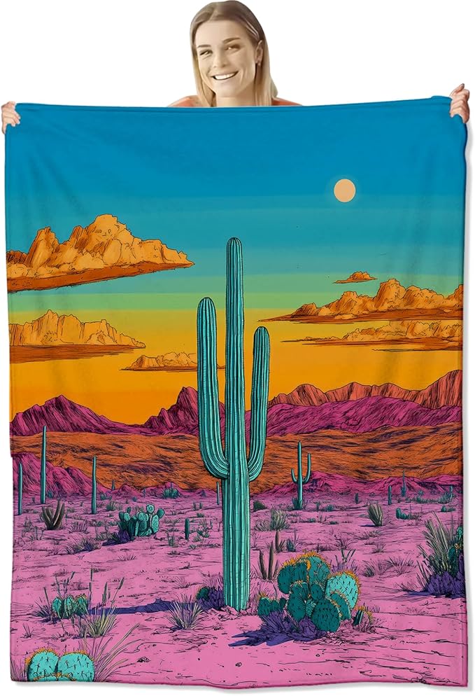 Cactus Blanket for Kids Adults, Cactus Gifts Flannel Throw Blanket, Cactus Decor Lightweight Warm Soft for Sofa Couch Bed Living Room Office 40" x 50"