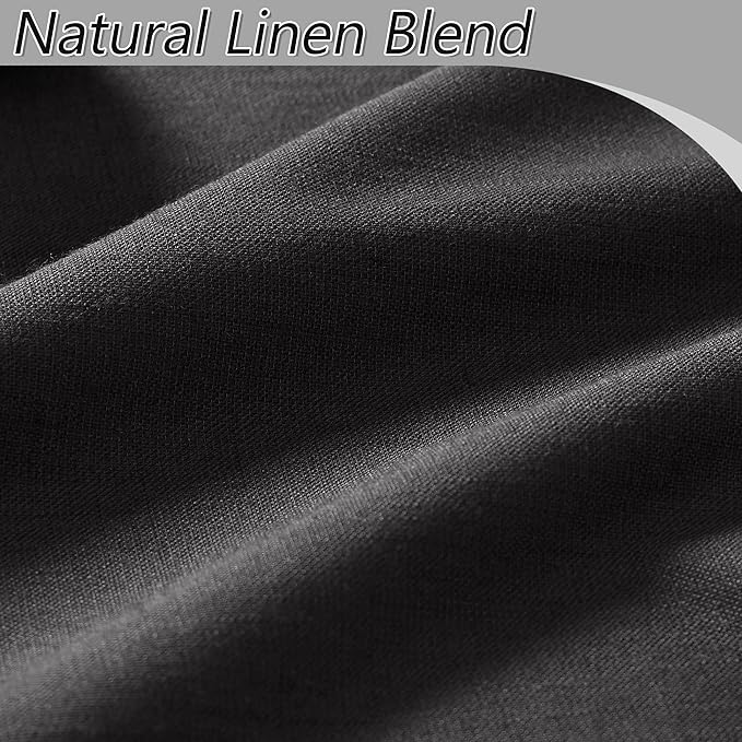 Guken Black Linen Blackout Curtains 63 Inch Length 2 Panels Set for Living Room Bedroom Back Tab Thermal Insulated 100% Black Out Linen Drapes Room Darkening Window Curtains 63 Inches Long