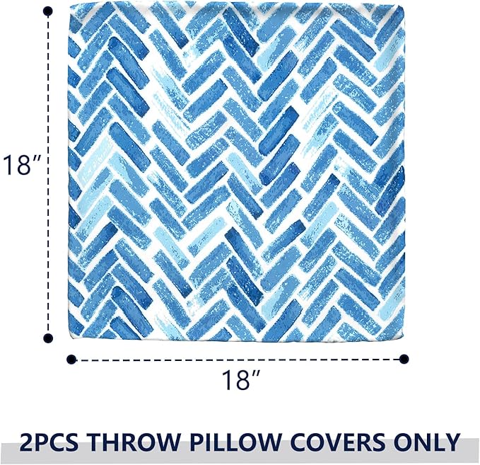 Outdoor Throw Pillow Covers 18”x18”, Decorative Pillow Covers for Patio Furniture, Modern Cushion Cases for Garden Couch Home Sofa Bed Office Chair, Pack of 2, Blue Bricks