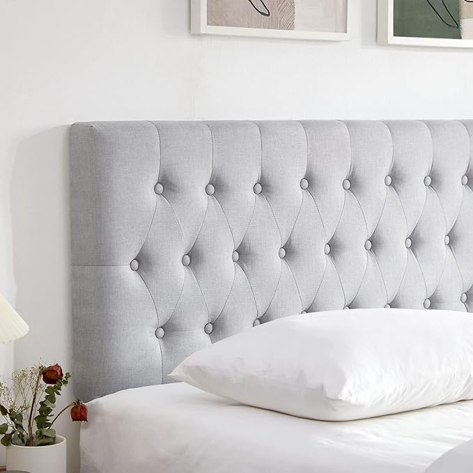 Kingfun Tufted Upholstered Full Size Bed Headboard in Modern Button Design, Adjustable Solid Wood Head Board, Premium Linen Fabric Padded Headboards in Bedroom (Grey)