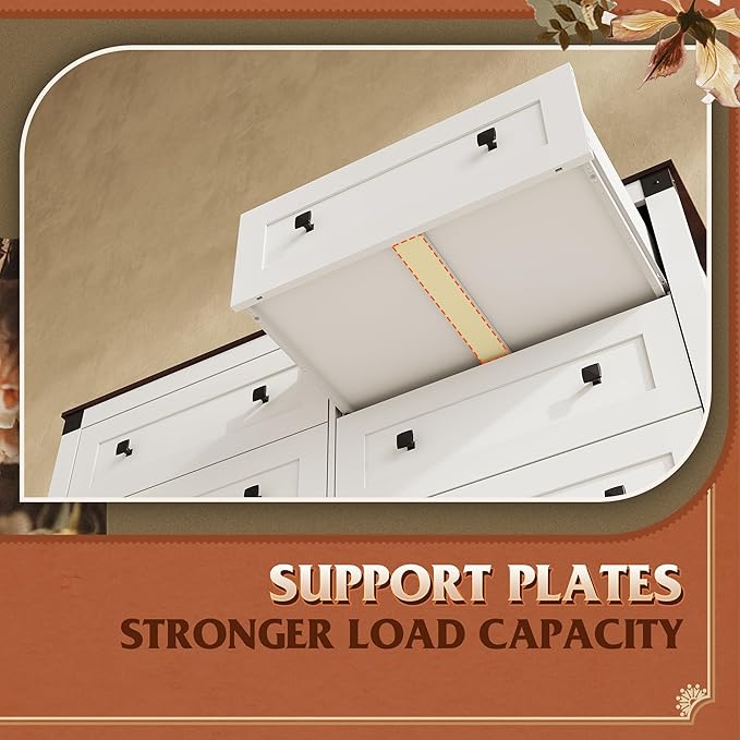 WLIVE Farmhouse 6 Drawer Dresser for Bedroom, 53.07'' Wide Wood Dresser, White Dressers Storage Organizer with Double Rustic Handle, TV Stand for 60 inch TV, Chest of Drawers for Living Room, Hallway