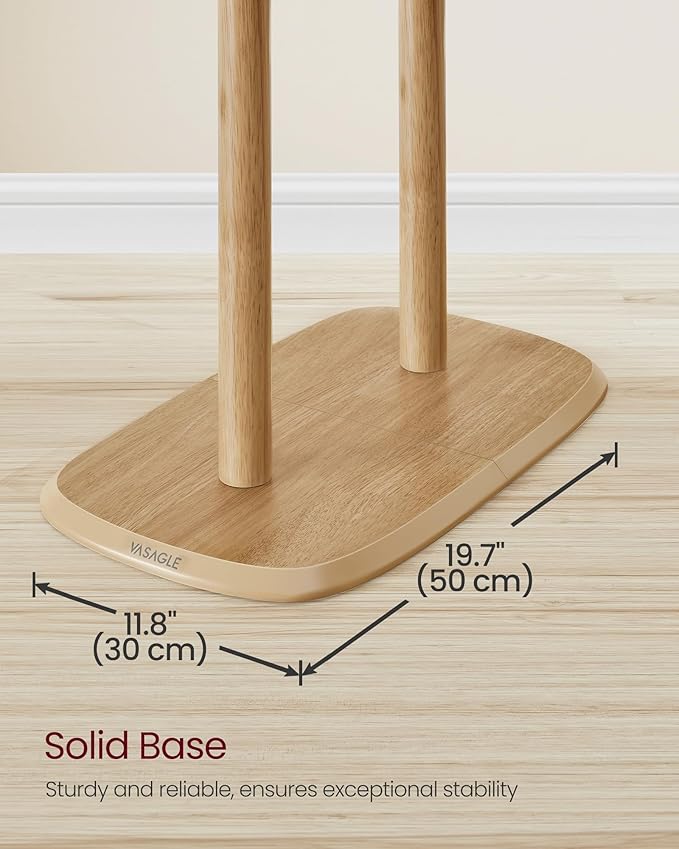 VASAGLE Coat Rack, Free Standing Coat Stand, Hall Coat Tree with 8 Hooks and Storage Shelf, 67.2 Inch Tall, for Coats, Hats, Bags, for Entryway, Hallway, Bedroom, Natural Beige URCR040N02