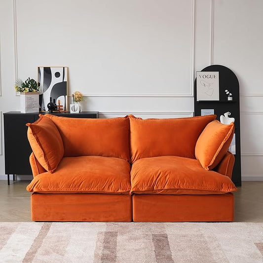JACH 82.66" Sectional Couch for Living Room, Modular Sectional Sofa, Modern Convertible Couches, Cushion Covers Removable, Down Filled Soft Sofas for Living Room, Home, Apartment (Orange)
