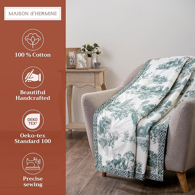 Maison d' Hermine Throw Blanket for Couch Lightweight Soft Warm Breathable Cotton Throw Blankets for Bed Girls Boys Women Men Gifts Sofa Travel Living Room Chair Bedding (60"x80", Trianon)