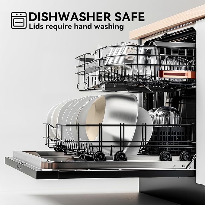 Stainless Steel Mixing Bowls with Lids – Set of 5 Large Nesting Metal Bowls for Kitchen, Baking, Cooking, Food Prep & Storage, Non-Slip Base, Dishwasher Safe,Khaki