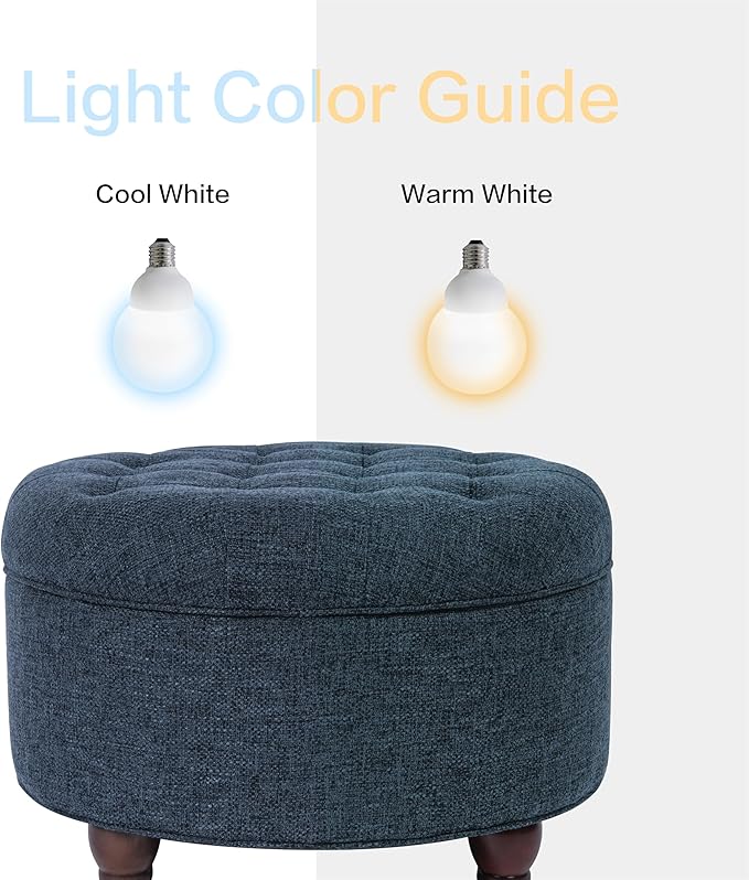 Homepop Home Decor | Large Button Tufted Woven Round Storage Ottoman for Living Room & Bedroom (Navy Woven) 25 inch D x 25 inch W x 15 inch H