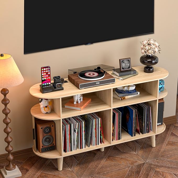 TV Stand for 55/65 Inch TV，Television Stand with Charging Station & USB Ports,Entertainment Center Large Long for Living Room (Oak)