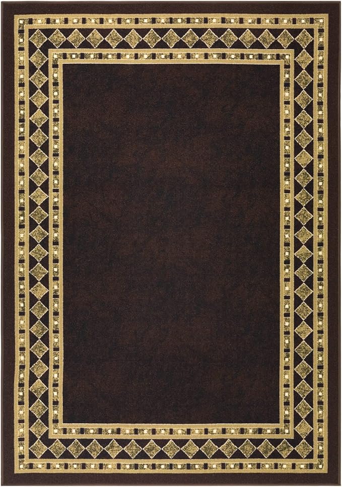 Antep Rugs Alfombras Modern Bordered 8x10 Non-Skid (Non-Slip) Low Profile Pile Rubber Backing Indoor Area Rugs (Brown Beige, 7'10" x 10')
