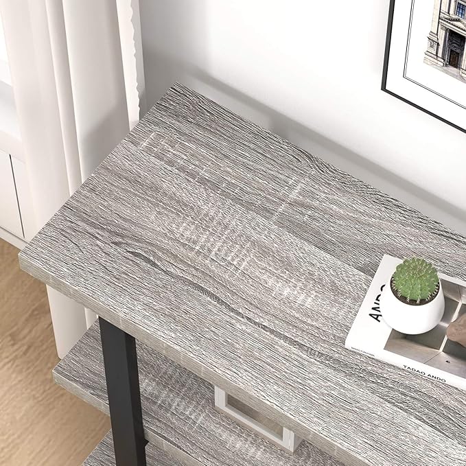 FOLUBAN Sofa Table, Wood Entryway Table with Storage Shelves for Living Room, Modern Console Tables for Hallway, Entrance, or Behind Couch, Light Grey, 47 Inch