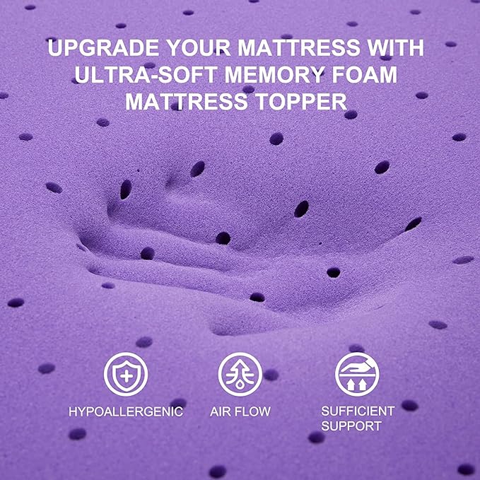 SINWEEK 1.5 Inch Gel Memory Foam Mattress Topper Ventilated Soft Pressure Relieve Mattress Pad, Breathable Bed Topper, CertiPUR-US Certified, Twin Size