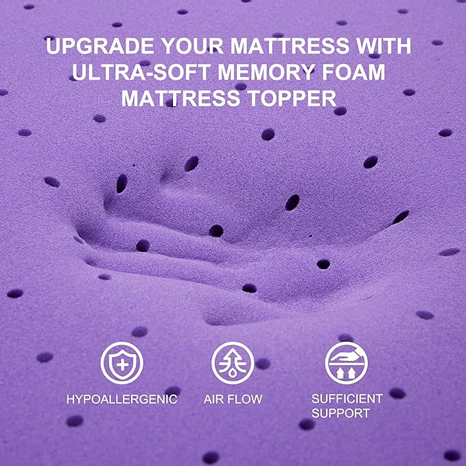 SINWEEK 1.5 Inch Gel Memory Foam Mattress Topper Ventilated Soft Pressure Relieve Mattress Pad, Breathable Bed Topper, CertiPUR-US Certified, Queen Size