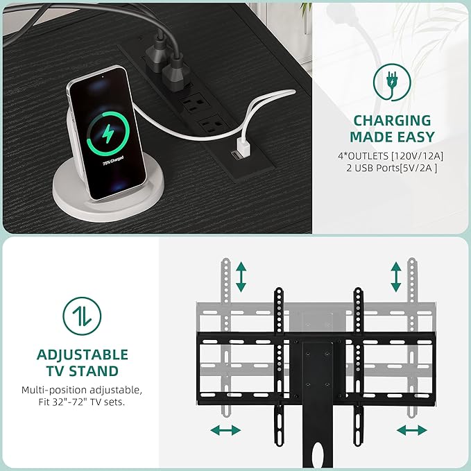 YITAHOME Black TV Stand for Living Room with Height Adjustable Mount, Modern TV Stand for 70/65 Inch TV, LED Entertainment Center with Storage, Media Console Cabinet, Black