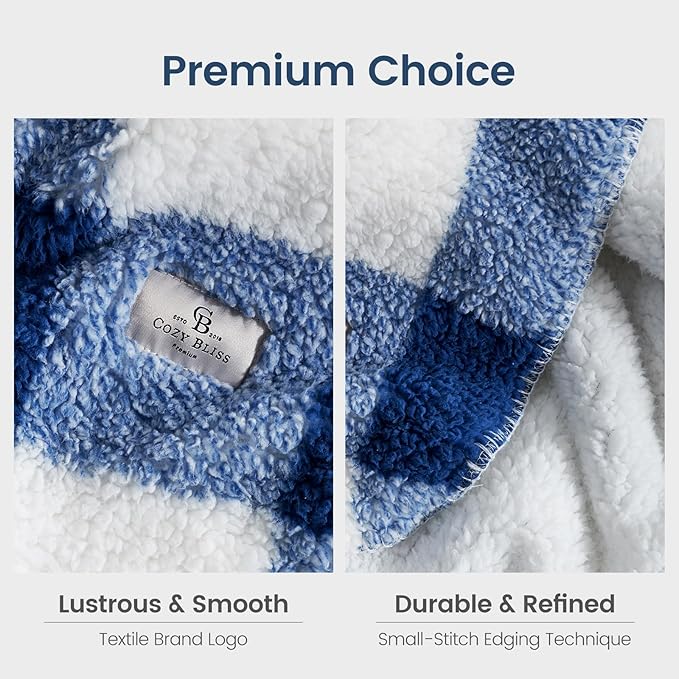 Cozy Bliss Ultra Soft Reversible Double Sherpa Sided Blanket, Buffalo Plaid Throw Blanket Fluffy Thick Warm Plush Fuzzy Blanket for Couch, Bed and Gifts (Navy Blue, 60" x 80")