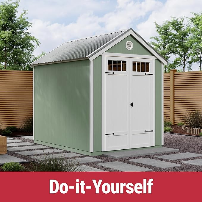 Handy Home Products Garden Shed 6x8 Do-it-Yourself Wooden Storage Shed with Metal Roof- Does not Include Floor kit or Paint