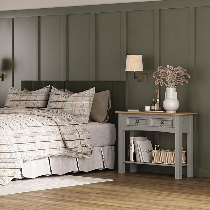 Solid Wood Hall Table Console 34.49" W, 12.64" D, 28.82" H - Farmhouse Entryway Table with 2 Drawers, Office Hallway Foyer, Wooden Storage, Cupboard Console Table