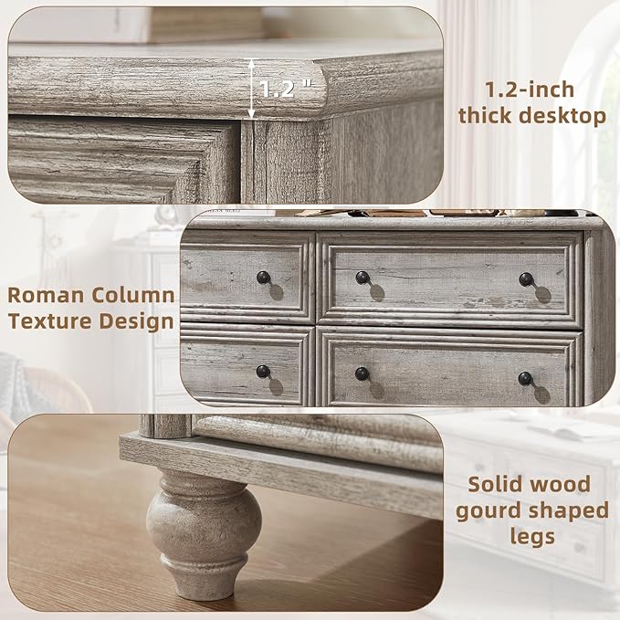 Farmhouse Dressers & Night Stand Set of 3, Wood 54'' Wide Dresser & 18'' Chest of Drawers, Roman Column 3 Drawers Nightstand Set of 2, Bedroom Furniture Dresser Suites for Living Room, Hallway Home