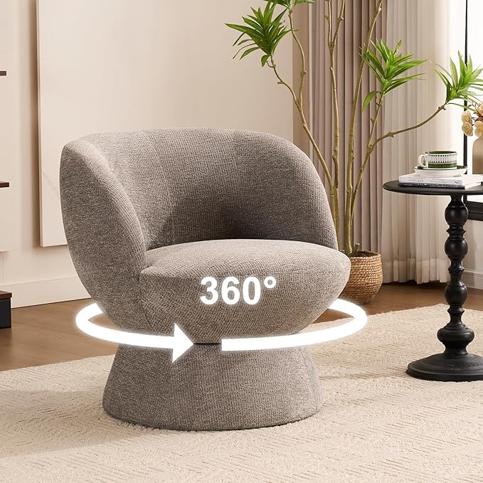 360° Swivel Boucle Bucket Chair, Accent Barrel Makeup Vanity Chair Modern Lounge Single Sofa with Padded Armrest for Dining Room, Living Room, Bedroom and Home Office. (Gray)