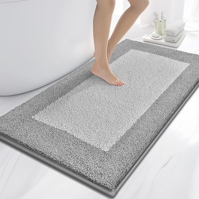 Bathroom Rugs 30" x 60", Non-Slip Extra Soft Absorbent Bath Rugs, Machine Washable Quick Dry Bath Mats for Bathroom Floor, Shower, Bathtub and Sink, Light Grey & Grey
