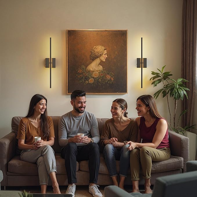 DORESshop Battery Operated Wall Sconces Set of Two with Remote Control, Rechargeable Wall Sconce, 350°Rotate Dimmable Wireless Wall Sconce for Living Room, Hallway, Bedroom, 23.7 Inch, Black(2 Pack)