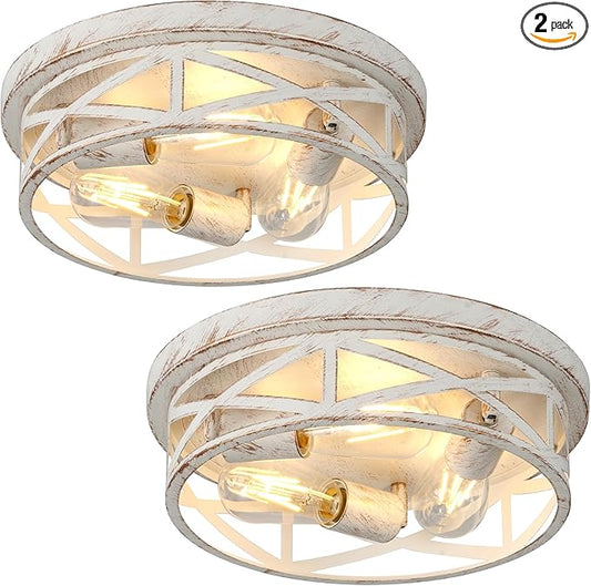 13 inch White and Gold Flush Mount Ceiling Light Fixtures,3-Light Modern Hallway Light Fixtures Ceiling, White and Gold Light Fixture Ceiling Mount for Farmhouse,Kitchen, Bedroom 2 Pack