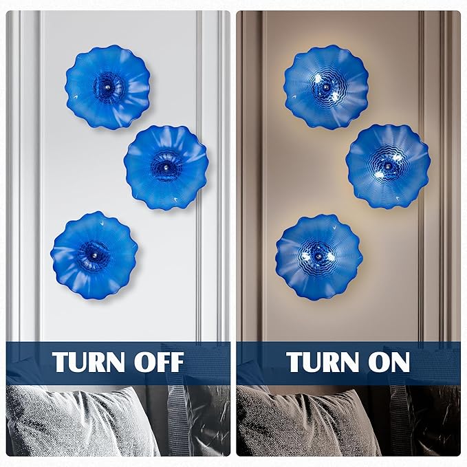 Hand Blown Glass Plate Wall Decor, Modern Unique Glass Wall Art, Lotus Leaf Wall Plate Shape Wall Sconce with Transparent and Easy to Clean for Staircase, Living Room, Kitchen, Hallway (Brown-1)