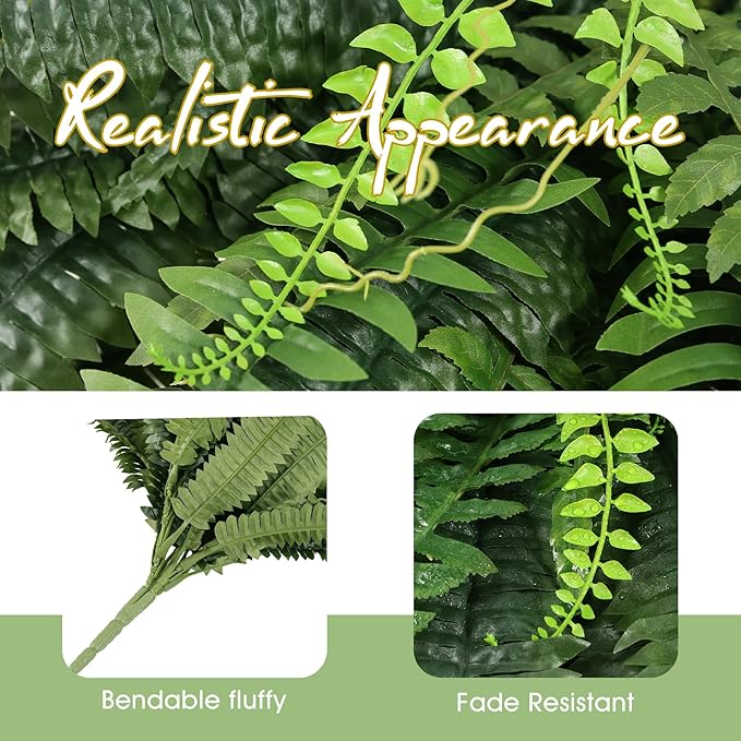 ALAGIRLS 45 Inch Artificial Boston Fern Bush with 55 Branches, Large Faux Ferns for Outdoors, Artificial Plants Suitable for Office & Living Room Decor, UV-Resistant（Pot is not Included）