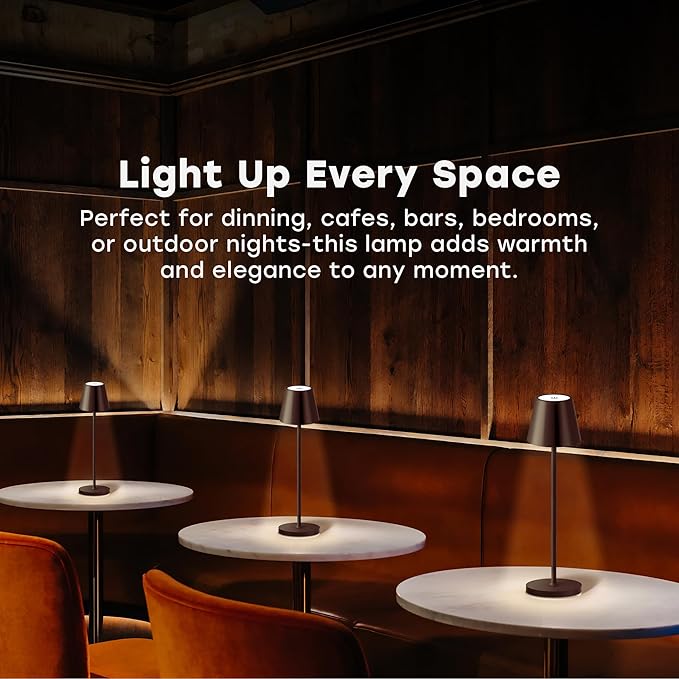 2 Pack Cordless Table Lamp,Portable LED Desk Lamp, 5200mAh Battery Operated, 3 Color Stepless Dimming Up, for Restaurant, Bedroom, Bars, Outdoor Party, Camping, Coffee Shop Night Light Coffee