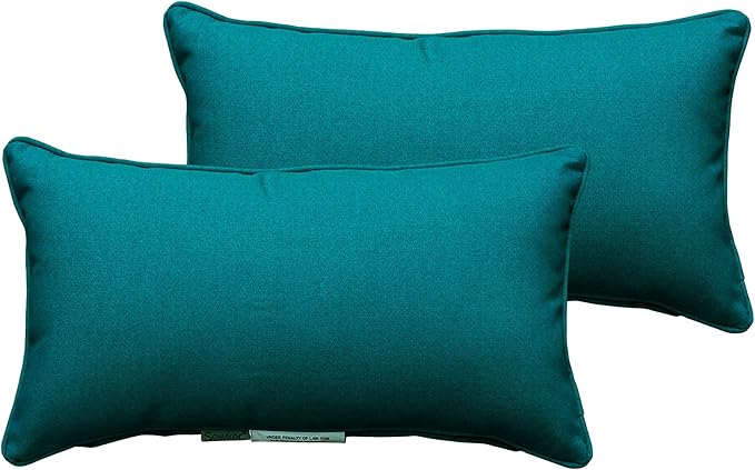 SewKer] Indoor/Outdoor Rectangle Toss Pillow/Lumbar Throw Pillows, Corded, Set of 2 Teal 3616