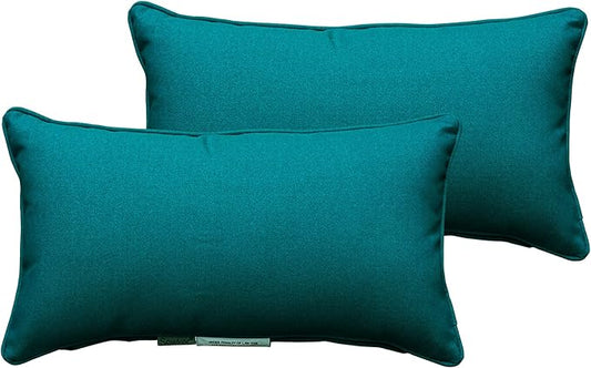 SewKer] Indoor/Outdoor Rectangle Toss Pillow/Lumbar Throw Pillows, Corded, Set of 2 Teal 3616