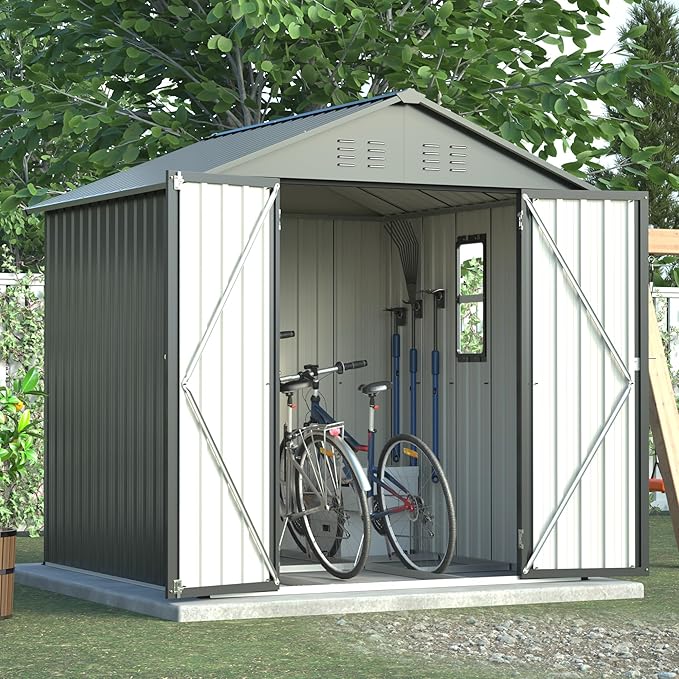 6x6FT Outdoor Storage Shed，Heavy-Duty Metal Storage with Floor Kit, Vents and Clear Window