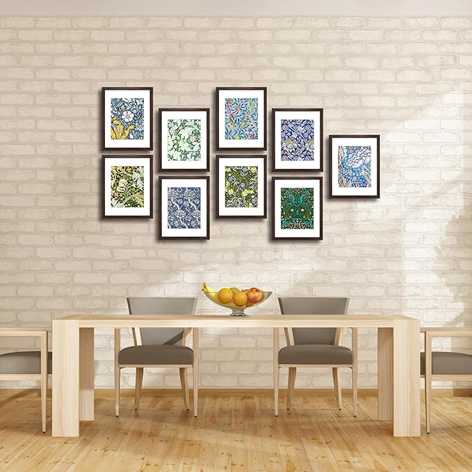 11x14 Picture Frame Set of 9 for Pictures 8x10 with Mat or 11x14 Without Mat, Wall or Tabletop Gallery Photo Frames Walnut