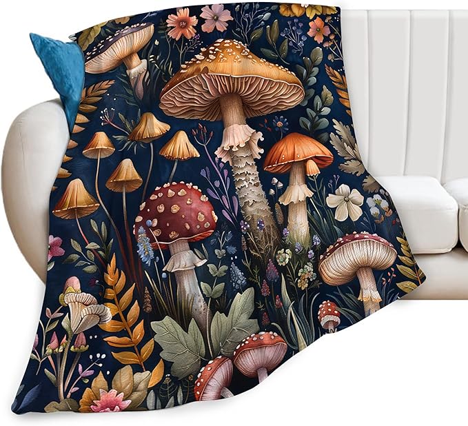 Mushroom Throw Blanket - Soft, Warm & Cozy Fleece for Couch, Sofa, Bed - 50"x40"