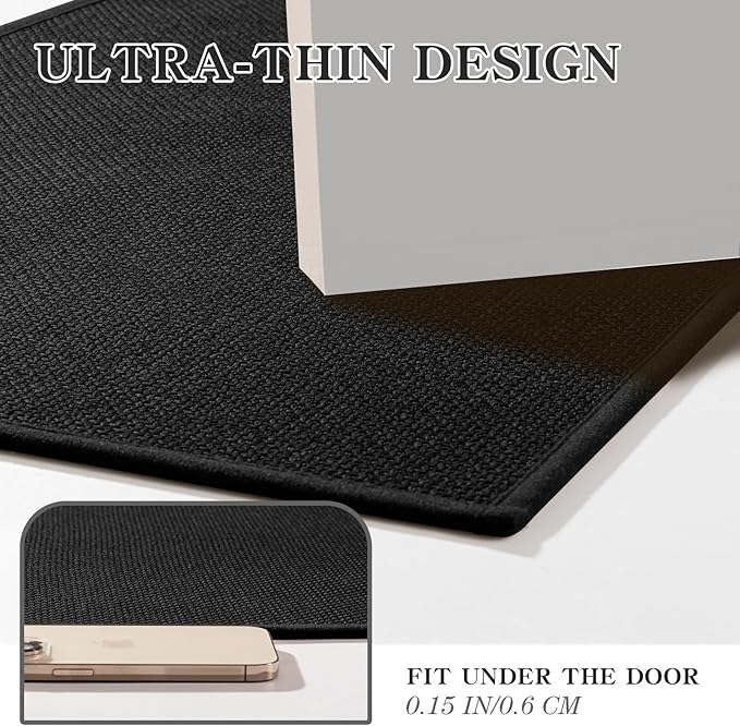 chakme Bathroom Rugs Mat 25x47, Ultra Thin Non Slip Bath Mat Large Quick Dry Absorbent Bath Mat for Bathroom Floor, (Black, 47"x25")