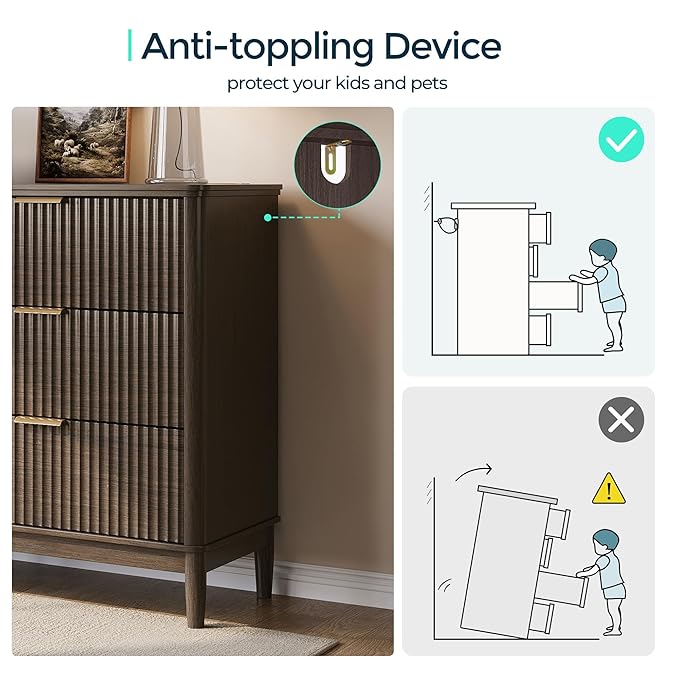 LINSY HOME Fluted Dresser for Bedroom with 6 Drawers, 54" Wide Chest of Drawers, Mid Century Modern Dresser TV Stand with Metal Handle, Wood Closet Storage Cabinet for Living Room, Hallway, Walnut