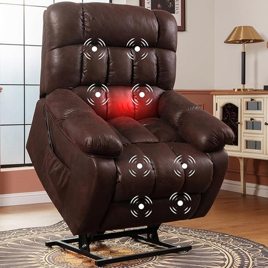 FLEXISPOT XL51 Dual OKIN Motor Power Lift Recliner Chair for Elderly, Lay Flat Sleeper Recliner with Massage & Heat, USB Ports, Faux Leather Reclining Sofa for Living Room Bedroom(Extra Large, Brown)