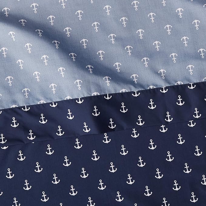 Amazon Basics Kid's Soft Easy-Wash Lightweight Microfiber 3-Piece Sheet Set, Toddler, Navy, White Anchors