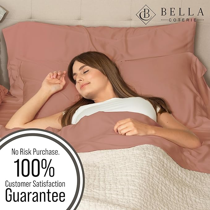 Bella Coterie Luxury Bamboo Viscose Split King Size Sheet Set | 100% Organically Grown | Ultra Soft | Cooling for Hot Sleepers | 18" Deep Pocket [Raisin]