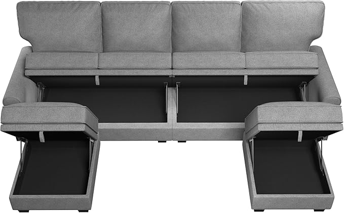 HONBAY Convertible Sectional Sofa with Storage Seat 6 Seat Sofa with Reversible Chaise U Shaped Sectional Couch for Living Room,Light Grey