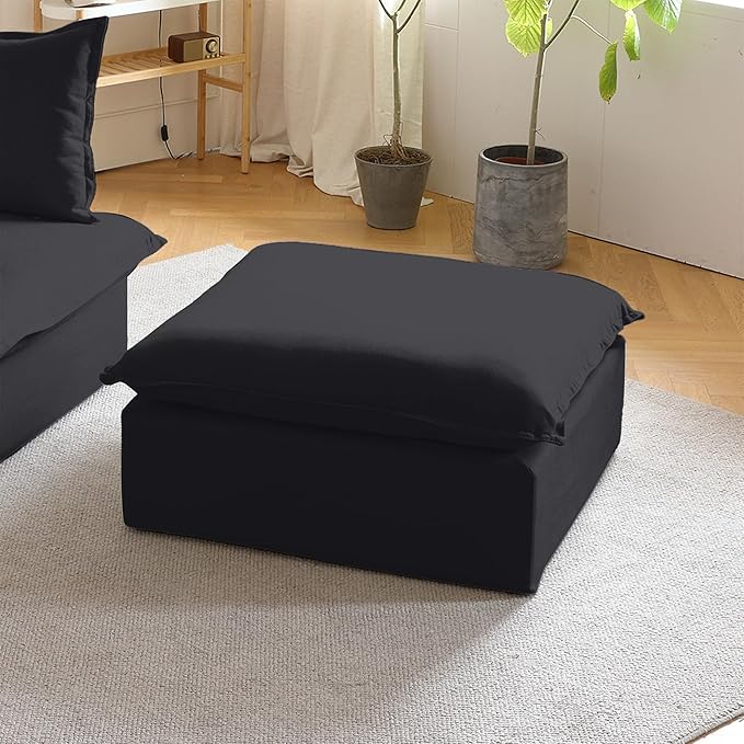 JACH Ottoman Module for Living Room, Storage Ottoman, Cushion Covers Removable, Minimalist Comfy Breathable Footstool Paired with Sofa Couch for Living Room Apartment, Black