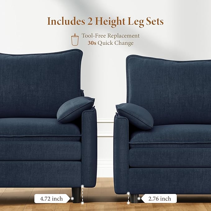 Vesgantti 74" Loveseat Sofa for Living Room, Comfy Cloud Couch Deep Seat Chenille Modern 2 Seater Small Sofa with Armrest Pillow, Easy Assembly for Small Spaces, Blue