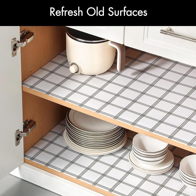 Cooyes Shelf Liner for Kitchen Cabinets – Non-Adhesive Waterproof EVA Liner for Drawers and Cabinets – Durable, Easy-to-Cut Shelf Paper with Modern Pattern