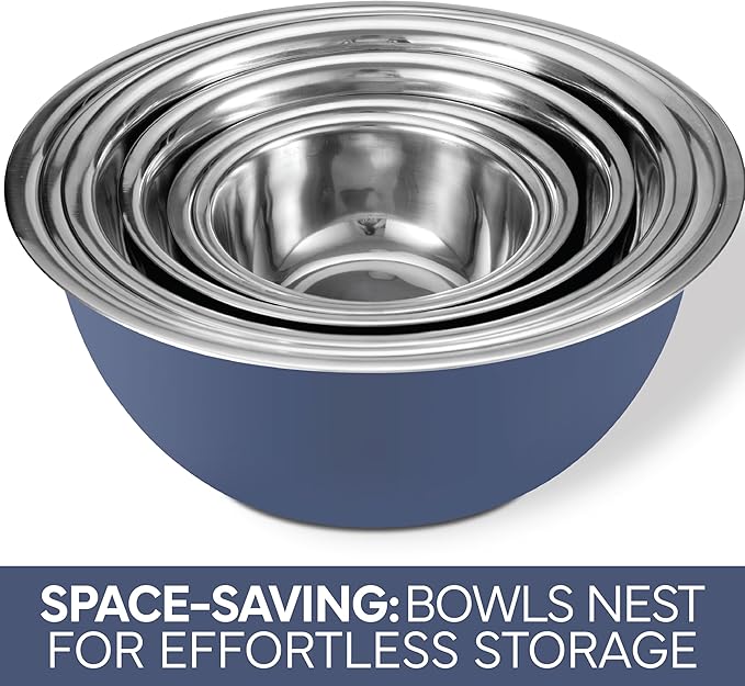 COOK WITH COLOR Stainless Steel Mixing Bowls Set - Nesting Bowls, 6 Pieces, Blue