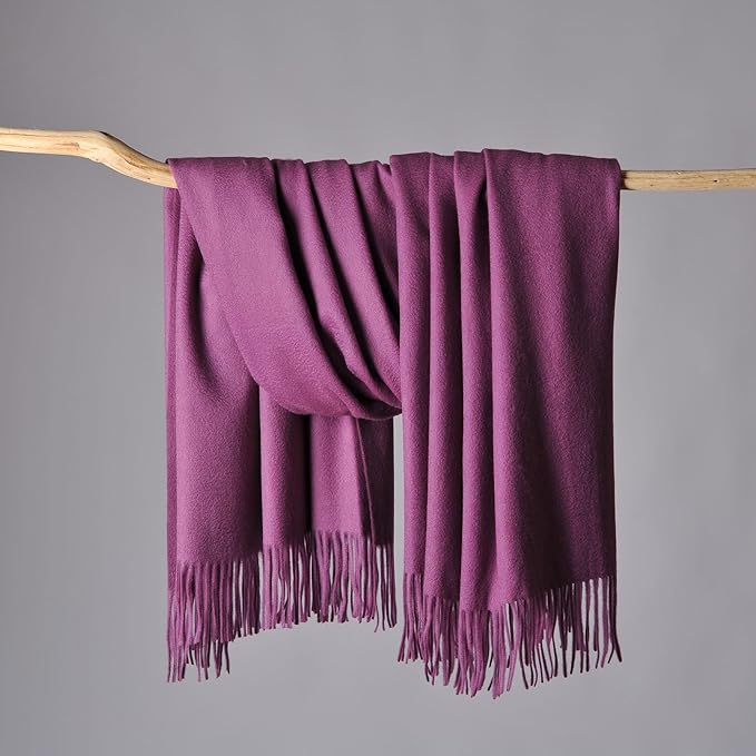 CUDDLE DREAMS Premium Cashmere Throw Blanket with Fringe, Luxuriously Soft (Plum)