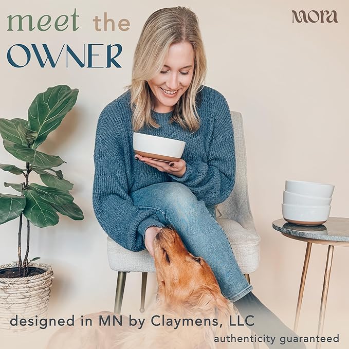 Mora Ceramic Flat Bowls Set of 4-25 oz- For Soup, Salad, Rice, Cereal, Breakfast, Dinner, Serving, Oatmeal, etc - Microwave, Dishwasher and Oven Safe Porcelain Bowl for Eating and Kitchen - Vanilla