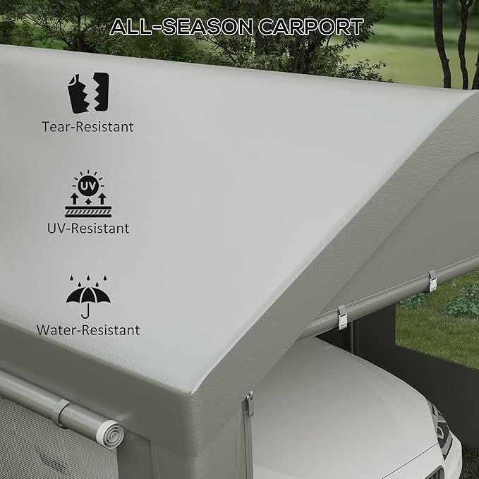 Outsunny Carport 10' x 20' Portable Garage, Heavy Duty Car Port Canopy with 2 Roll-up Doors & 4 Ventilated Windows for Car, Truck, Boat, Garden Tools, Gray