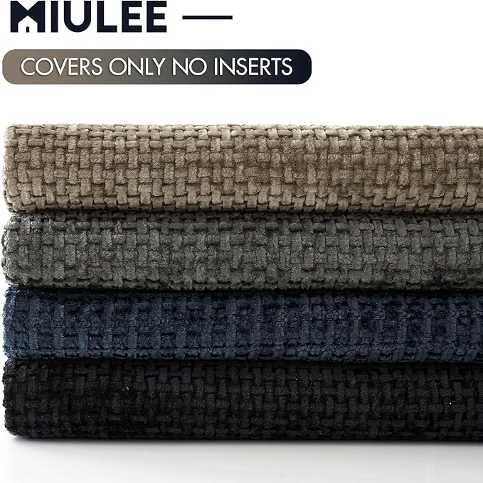 MIULEE Pack of 4 Couch Throw Pillow Covers 18x18 Inch Neutral Navy/Grey Soft Decorative Chenille Pillow Covers Farmhouse Accent Cushion Covers for Boho Home Decor Sofa Bedroom Living Room
